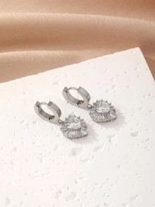 1 Pair Silver Color Rhinestone & White Cubic Zirconia Heart Shaped Stylish Simple Earrings