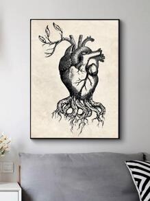 1入組心和樹圖案無框復古創意掛畫繪畫裝飾 - 黑與白 - 查看 2