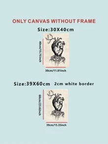 1入組心和樹圖案無框復古創意掛畫繪畫裝飾 - 黑與白 - 查看 4