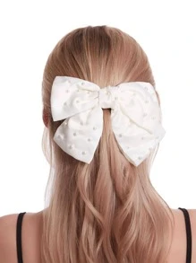 1入組女士人造珍珠和蝴蝶結裝飾時尚彈簧夾適用於頭髮裝飾用品 - 白色 - 查看 1