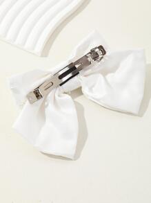 1入組女士人造珍珠和蝴蝶結裝飾時尚彈簧夾適用於頭髮裝飾用品 - 白色 - 查看 4