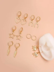 cặp/bộ Bông tai hình trái tim & ngôi sao - Vàng - Xem 3