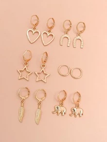 cặp/bộ Bông tai hình trái tim & ngôi sao - Vàng - Xem 2