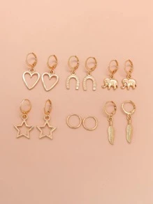 cặp/bộ Bông tai hình trái tim & ngôi sao - Vàng - Xem 1