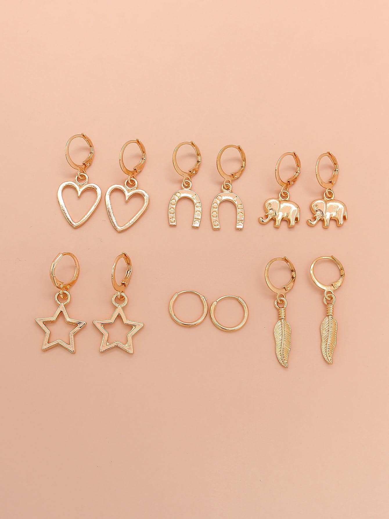 cặp/bộ Bông tai hình trái tim & ngôi sao - Vàng - Xem 1