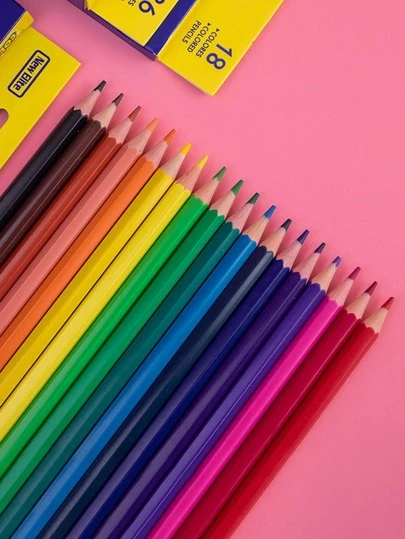 18支裝混色彩色鉛筆套裝，兒童基礎多功能彩色鉛筆，DIY繪畫