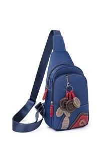 時尚優雅藝術防水耐用輕便多口袋方便耳機插孔設計實用女式單肩斜挎腰胸包適合工作、度假、購物、休閒和聚會 - 藍色 - 查看 4