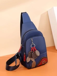 時尚優雅藝術防水耐用輕便多口袋方便耳機插孔設計實用女式單肩斜挎腰胸包適合工作、度假、購物、休閒和聚會 - 藍色 - 查看 1