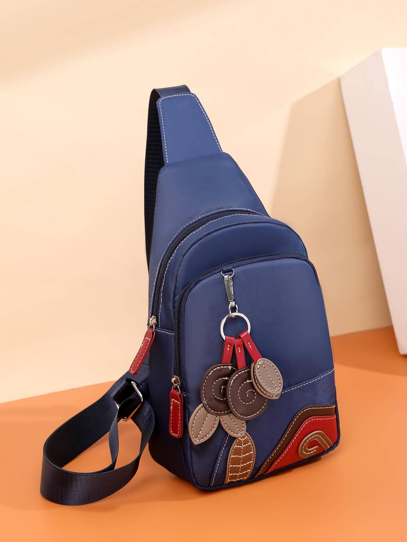 時尚優雅藝術防水耐用輕便多口袋方便耳機插孔設計實用女式單肩斜挎腰胸包適合工作、度假、購物、休閒和聚會 - 藍色 - 查看 1