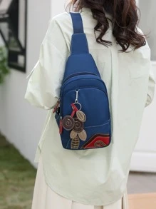 時尚優雅藝術防水耐用輕便多口袋方便耳機插孔設計實用女式單肩斜挎腰胸包適合工作、度假、購物、休閒和聚會 - 藍色 - 查看 7