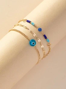 3pcs/set Blue Evil Eye Ankle Bracelets Women's Beach Vacation Style