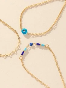 3pcs/set Blue Evil Eye Ankle Bracelets Women's Beach Vacation Style