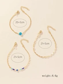 3pcs/set Blue Evil Eye Ankle Bracelets Women's Beach Vacation Style