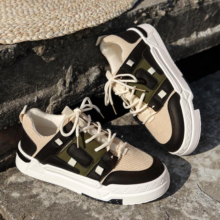 Sporty Skate Shoes For Women, Colorblock Lace-up Front Outdoor Sneakers