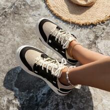 Sporty Skate Shoes For Women, Colorblock Lace-up Front Outdoor Sneakers