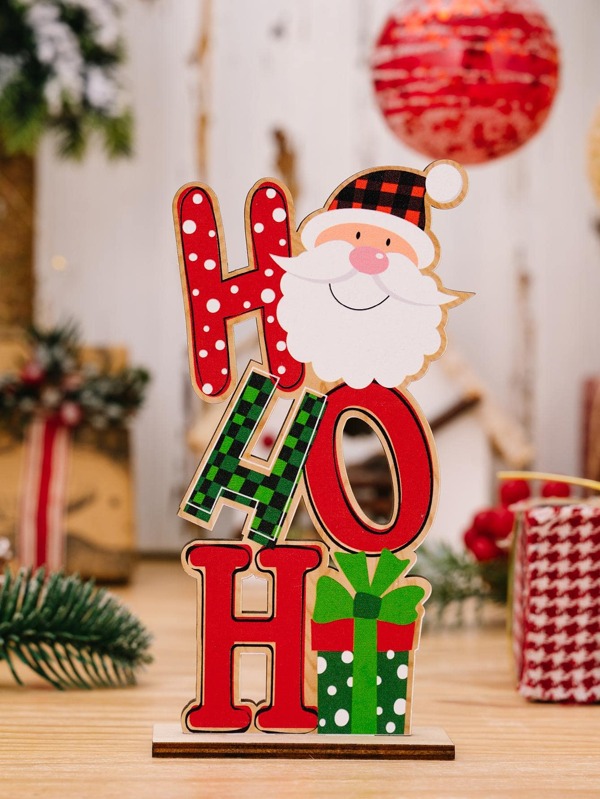 1 pieza Decoraciones navideñas - Adorno de madera de Rudolph, centro de mesa de madera con alfabeto colorido para decoración de mesa navideña, decoración de escritorio navideño, decoración de hogar, decoración de invierno, adorno de madera de muñeco de nieve anciano, decoración de festival para el hogar