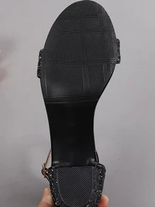 Fashionable Chunky Heel Glitter High Heel Sandals - Black - View 7