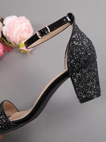 Fashionable Chunky Heel Glitter High Heel Sandals - Black - View 6