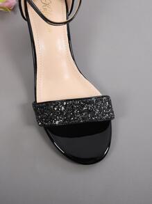 Fashionable Chunky Heel Glitter High Heel Sandals - Black - View 5