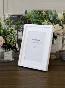 1 pieza Marco de fotos de madera simple para sobremesa/montar en pared de 7"/10", incluye lámina decorativa interior aleatoria, al por mayor - Blanco - Ver 2