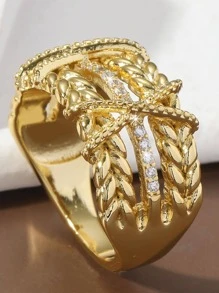 Cubic Zirconia Decor Ring - Yellow Gold - View 1