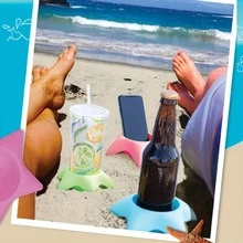 1入組海星飲料杯支架沙杯墊海灘度假配件 - 藍色 - 查看 3