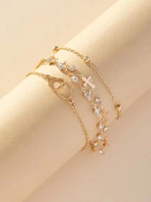 3 cái/bộ Bộ vòng chân mặt dây chuyền và nhẫn đôi tông vàng dành cho nữ - Vàng - Xem 3