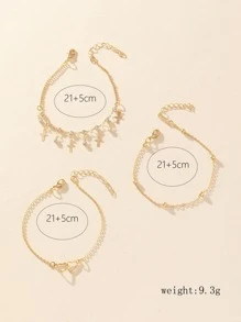 3 cái/bộ Bộ vòng chân mặt dây chuyền và nhẫn đôi tông vàng dành cho nữ - Vàng - Xem 5