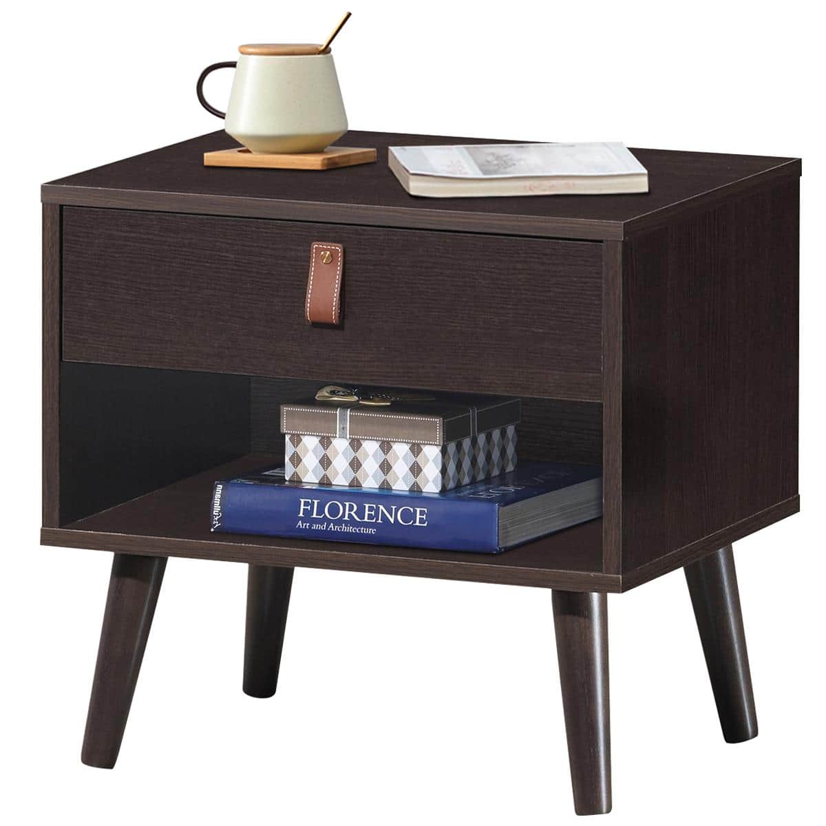 Costway Nightstand Sofa Side End Table Bedside Table Drawer Storage - Chocolate Brown - View 1