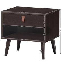Costway Nightstand Sofa Side End Table Bedside Table Drawer Storage - Chocolate Brown - View 2