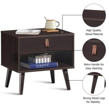 Costway Nightstand Sofa Side End Table Bedside Table Drawer Storage - Chocolate Brown - View 7