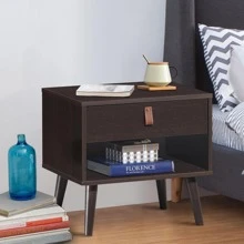 Costway Nightstand Sofa Side End Table Bedside Table Drawer Storage - Chocolate Brown - View 4