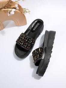 2023 New Arrival Women's Rhinestone Sparkle Slides For Summer Beachwear With Studs And Thick Platform