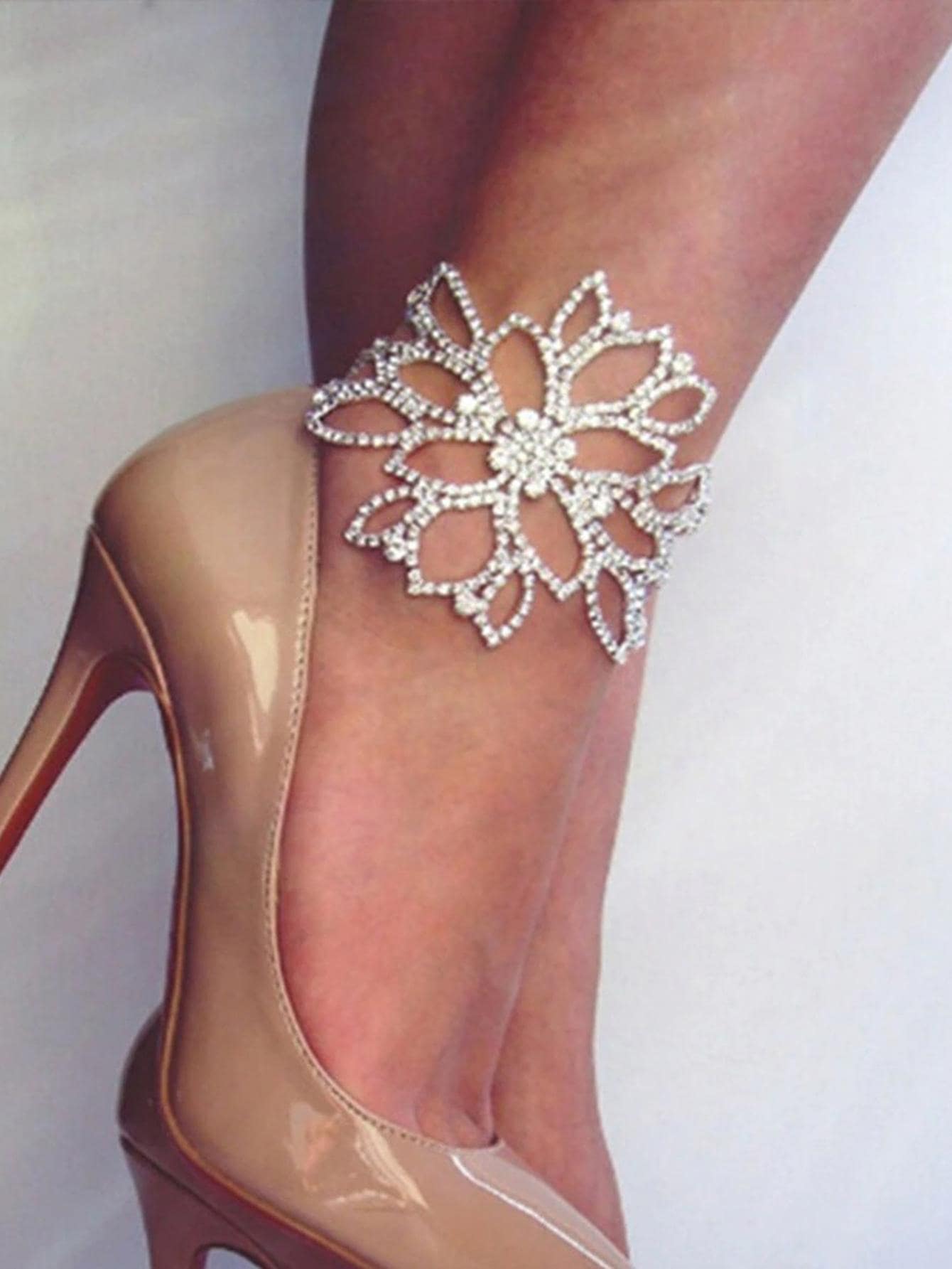 水鑽裝飾花朵設計婚禮腳錬 - 銀色 - 查看 1