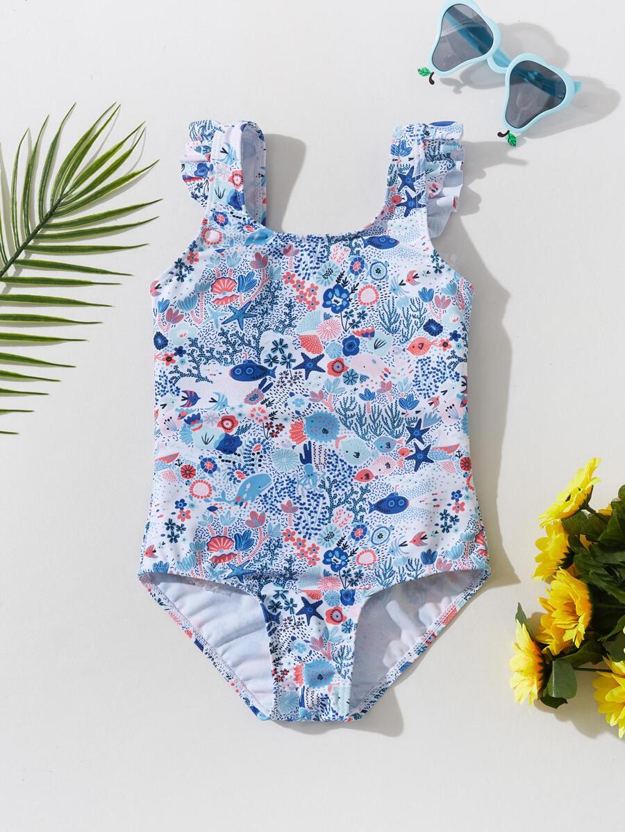嬰兒印花荷葉邊連體泳衣 - 彩色 - 查看 1
