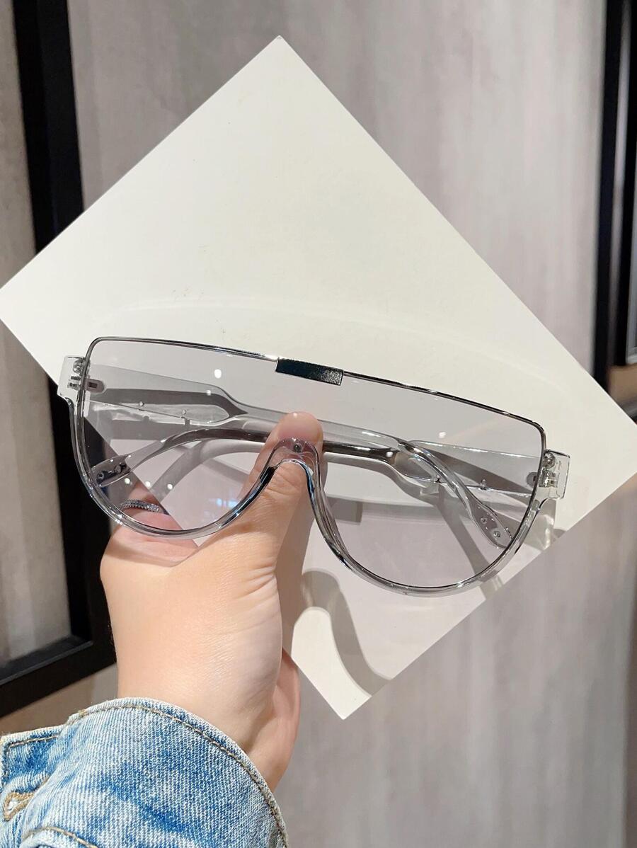 1pair Women Flat Top Shield Fashion Glasses Street Shades Beach Accessories Beach Accessories For Women Glasses Shades - 淺灰色 - 查看 1