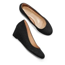 Women Wedge Pumps Closed Toe Low Heel Dress Shoes - Màu xám đen - Xem 2