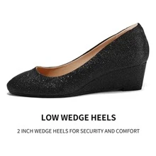 Women Wedge Pumps Closed Toe Low Heel Dress Shoes - Màu xám đen - Xem 3