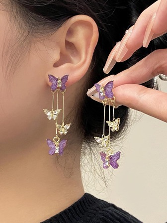 方晶鋯石蝴蝶裝飾耳環