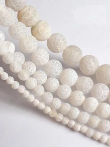 件深藍色磨砂氧化火山石圓珠適用於 Diy 手鍊項鍊，6/8/10 毫米，長 38 厘米 - 白色 - 查看 2