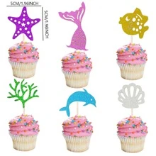 Cái/bộ Giấy Bánh Topper, Hiện Đại Nàng Tiên Cá & Chữ Trang Trí Bánh Trang Trí Hàng Đầu Cho Bữa Tiệc - Nhiều màu - Xem 4