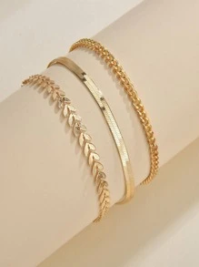 1pc Women Fashion Gold Plated 2-Layer/3-Layer Flat Chain, Snake Chain, Wheat Chain Combination Anklet Jewelry Set Valentine's Day Accessories