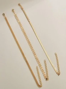 1pc Women Fashion Gold Plated 2-Layer/3-Layer Flat Chain, Snake Chain, Wheat Chain Combination Anklet Jewelry Set Valentine's Day Accessories