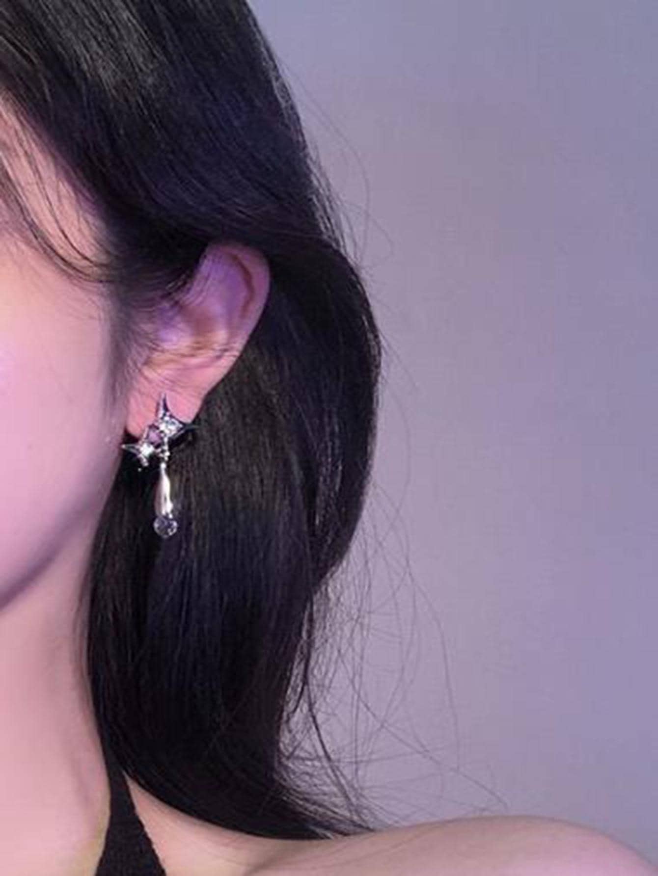 Bông tai thả rhinestone - Bạc - Xem 3