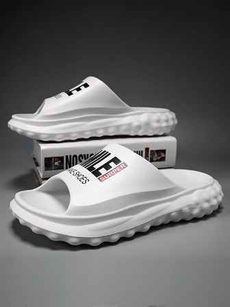 Fashionable Slides For Men, Letter Graphic Single Band EVA Slippers