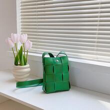 迷你时尚女士手工编织糖果色手机壳零钱包拉链单肩包休闲简约通勤斜挎包 - 綠色 - 查看 3