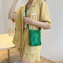 迷你时尚女士手工编织糖果色手机壳零钱包拉链单肩包休闲简约通勤斜挎包 - 綠色 - 查看 10