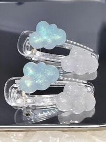 2 chiếc kẹp tóc trang trí hình đám mây - Xanh và trắng - Xem 1