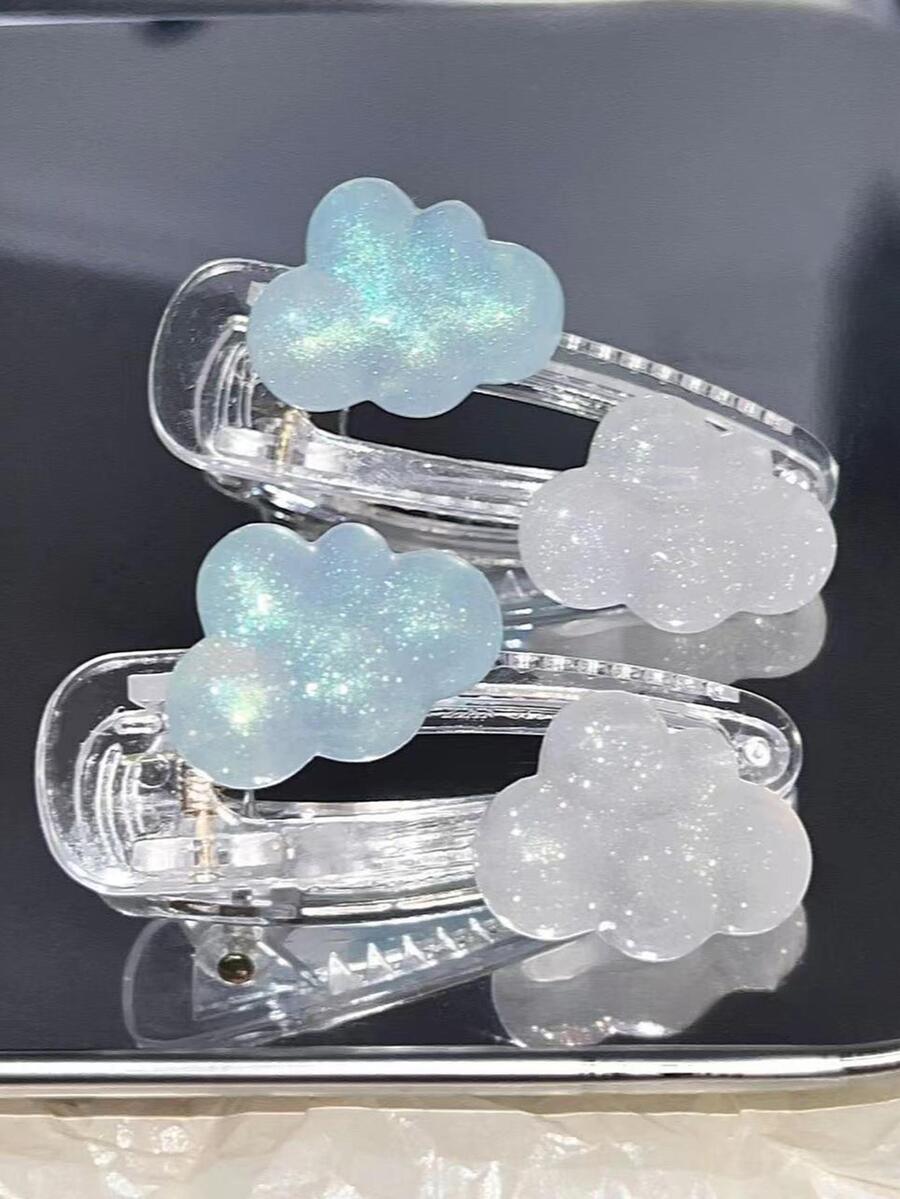 2 chiếc kẹp tóc trang trí hình đám mây - Xanh và trắng - Xem 1