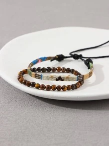 A Set Of Two Surf-Themed Bohemian Summer Festival Jewelry Waterproof  Bracelets With Beads For Both Men And Women